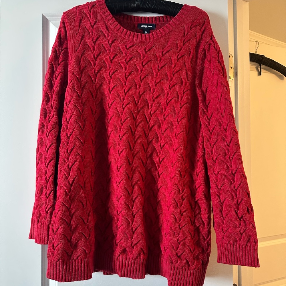 Lands End Red Cable Knit Sweater